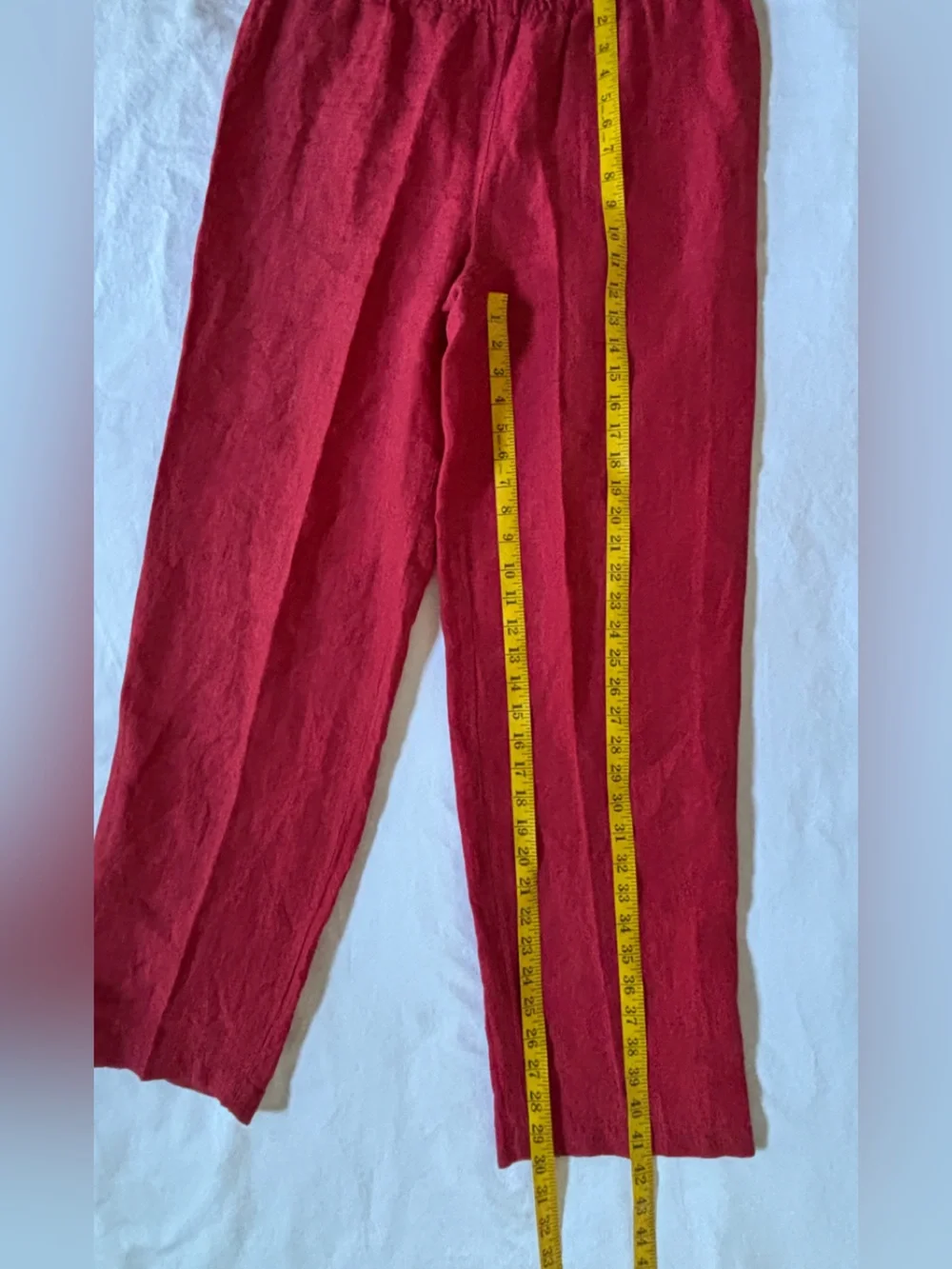 Eileen Fisher Women’s S Red Irish Linen Pull-On Pants Elastic Waist Made in USA